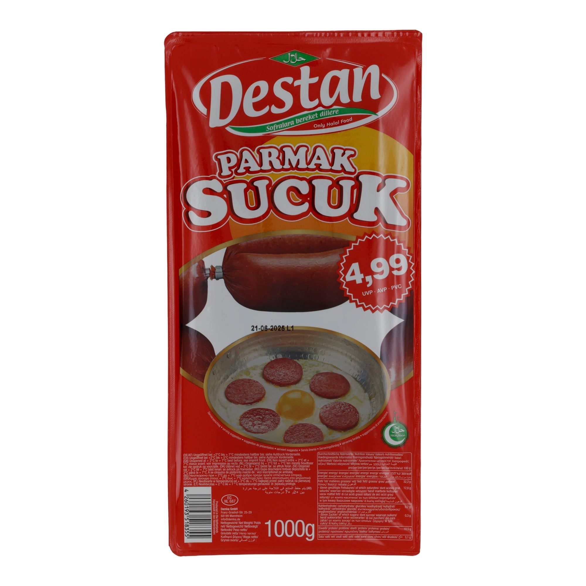 Knoblauchwurst Destan Parmak Sucuk | Traditionell | Türkische Knoblauchwurst | 1000 g DESTAN